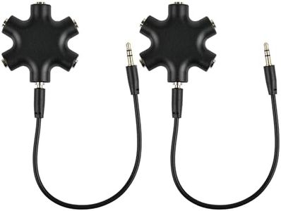 2PCS 5 Way 3.5mm Headphone Jack Splitter, Multi Audio Earphone Splitter Aux Headset Adapter 1 Male to 2 3 4 5 Female Mic Headphones Splitter Cable for Mp3 Player,Speakers,Phone,PC