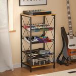 ThreeHio Guitar Pedal Organizer, 5 Tier Tuner Pedal Storage Shelf, Vintage Pedal Board Holder Stand, Freestanding Wooden Music Tuning Accessories Organization for Bass Guitar Ukulele Violin