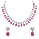 Ratnavali Jewels American Diamond AD/CZ Silver Plated Designer Pink Jewellery Set/Necklace Set with Earring for Girls/Women