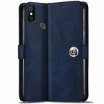 TheGiftKart Genuine Leather Finish Flip Back Cover Case for Redmi 6 Pro | Inbuilt Pockets & Stand | Wallet Style | Designer Button Magnet Flip Cover Back Case for Xiaomi Redmi 6 Pro (Blue)