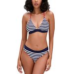 iSLASISIA Women’s Bikini Swimsuit Criss Cross Back Triangle Bikini Tie Back Bikini Set Two Piece Swimsuits (Blue & Stripes,UK10)