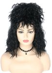 Topcosplay Womens Black Wig and Bun Pre-Styled Wig with Necklace Cosplay Halloween Wigs (Black Curly Wig)