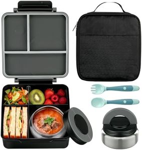 Itslife Bento Lunch Box for Kids with 8oz Soup Thermo&Lunch Bag, Leak-Proof Lunch Food Containers with 4 Compartment, Hot Food Insulated Food Jar for Kids School (Black)