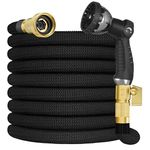 50FT Garden Hose – Expandable Garden Hose with10 Pattern Spray Nozzle, Aluminum Alloy Copper Plated 3/4 inch Connector – Lightweight, Durable, and Kink-Free, Retractable Water Hoses Black