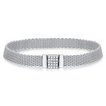 Quiges Women Mesh Bracelet 19cm Classic 925 Sterling Silver with Zirconia for various Clip Charms