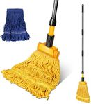 Masthome Industrial Mop with 2 Looped-end String Wet Mop Heads, Kentucky Cotton Floor Mops with 53.5'' Stainless Steel Handle and Jaw Clamp
