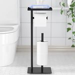 Toilet Paper Holder Stand with Storage Shelf - Black Toilet Tissues Holder Free-Standing - Floor Standing Toilet Roll Dispenser Storages 4 Reserve Rolls