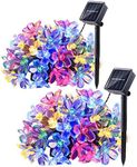 Joomer Outdoor Solar String Lights,2-Pack Each 22ft Flower String Lights, Total 100LED Cherry Blossoms String Light 8 Modes Memory Function Waterproof for Garden Patio Fence Yard Decor (Multicolor)