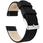 BARTON Quick Release - Top Grain Leather Watch Band Strap - Choice of Width - 16mm, 18mm, 19mm, 20mm, 21mm 22mm, 23mm or 24mm - Black/Black 22mm