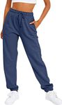 AUTOMET Women's Casual Baggy Fleece Sweatpants, Navyblue, X-Large