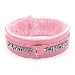 ADEMISHIA Pink Fluffy Choker Necklace For Women, Soft Plush Leather Collar With Rhinestones Letters Punk Gothic Cosplay Jewelry