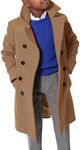 Ebifin Boys Notch Lapel Double Breasted Long Trench Coat Casual Classic Peacoat