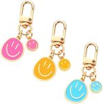 HOSBY 3 Pcs Smile Expression Keychains for Women Bag Charms Key Chains Car Key Pendant for Purse Handbag Bag Decoration, 3pcs/ Blue&yellow&red, One size