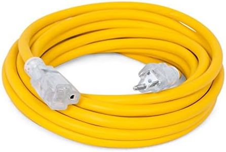 Internet's Best 25 FT Power Extension Cord with LED Lighted Plugs - 12 AWG (Gauge – 12/3) Heavy Duty Outdoor/Indoor Power Extension Cable Cord - NEMA 5-15 R & 5-15P – SJTW - Yellow