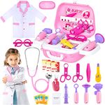 INNOCHEER Doctor Kit for Children, Kids Doctor Kit, 20 Pcs Pretend Doctor Role Play Kit with Role Play Doctor Costume and Medical Carry Case for Kids, School Classroom (Pink)