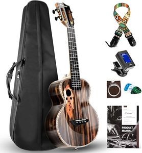 Caramel CAG94 Glossy Black Ebony 23" Concert Ukulele for Beginner | Handmade Ukelele Starter Kit