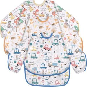 CIVARUA KIDS 3 Pack Long Sleeve baby Bibs for Eating, Waterproof Smock Bib