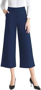 Tsful Wide Leg Pants for Women Trousers High Waisted Dress Pants Business Casual Summer Capris Stretch Pull On Work Slacks Navy Blue