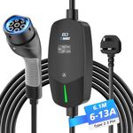 EVDANCE EV Charger Cable Type 2 With 3 Pin Plug 6.1M / 2.99kW / 13A / IP66 Waterproof, Electric Car Charger for EV & PHEV, Type 2 Charging Cable for Home & Travel