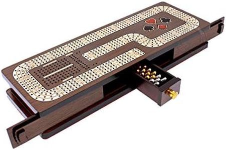 House of Cribbage - Continuous Cribbage Board/Box Inlaid in Wenge Wood/Maple : 4 Track - Cards & Pegs Storage Drawer with Score Marking Fields for Skunks, Corners and Won Games