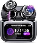 Wireless Earbuds with Smart Touch Screen, 2026 Mini Sleep Earbuds Bluetooth 5.4 Headphone In Ear with Noise Cancelling Mic, 48H Playtime Hi-Fi Stereo Sound, 5 EQ Modes/IP7 Waterproof Ear Buds Black