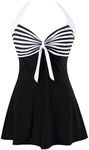 Sixyotie Women's Plus Size Swimsuit One Piece Swim Dress with Skirt Tummy Control Swimwear, Whiteblack, 4X-Large