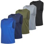 HUAKANG 5 Pack Sleeveless Shirts Men,Workout Tank Tops Men Quick Dry Gym Muscle T Shirts(511-Black Gray Green Navy Blue-L)