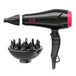 BERTA Professional Hair Dryer 1875 Watts Blow Dryer 2 Speed and 3 Heat Setting Cool Shot Button AC Motor US Plug(Black)