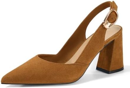 GotSoft Womens Genuine Leather Pointed Toe Slingback Pumps Block Heel Shoes