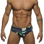 FEOYA Men's Swimming Briefs with Pouch Sexy Low Rise Swim Briefs Summer Camo Bikini Bottoms Printed Swimming Costume Military Swimwear Micro Swimming Trunks Beach Padded Underwear Army Green C-04 L