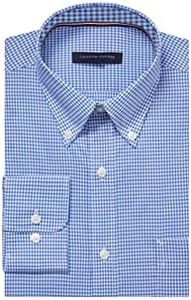 Tommy Hilfiger Men's Non Iron Regular Fit Gingham Buttondown Collar Dress Shirt, English Blue, 14.5" Neck 32"-33" Sleeve