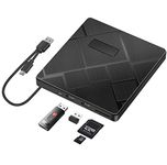 BEVA External DVD CD Drive, USB 3.0 & Type C CD/Dvd +/- RW burner with SD/TF Card Reader Portable Disk Player Rewriter for laptop, desktop Mac, iOS, MacBook, Windows 10/8/7 / XP/Vista/Linux