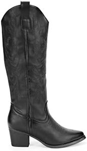 BOSANOVA Botas estilo cowboy de caña alta con detalle de cosido decorativo en la caña a tono, tacón de 5'5 cm y cierre con cremallera. Calzado para mujer NEGRO 39