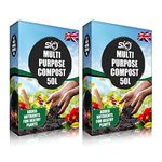 SIC ® 100L Organic Garden Compost - Premium Professional Multi Purpose - 2 x 50L Bags Multi Use Compost - Soil for Outdoor Plants or Potting Soil for Indoor Plant