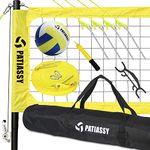 Patiassy Professional Portable Volleyball Sets for Backyards, Beach, Outdoor - Volleyball Net and Ball Set System with Winch System for Anti Sag Net + Adjustable Poles, Yellow