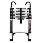 HBTower Telescopic Ladder with Non-Slip Feet and Hooks, 2.6M/8.5FT Thickened High-Strength Aluminum Extendable ladders, Adjustable Height Collapsible Ladder for Caravans lofts, Indoors and Out,Silver