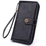 MEEGIRL Leather Purses for Women with Multi Card Slots and Wrist Strap (Black)