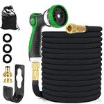 KSSKEN Garden Hose 25ft, Upgraded Flexible Expandable Hose Pipe with 10 Function Spray Nozzle, 3/4", 1/2" Solid Brass Connectors, Expanding Water Hose for Gardening Irrigation and Cleaning - Green