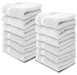 White Classic Luxury Cotton Washcloths - Large Hotel Spa Bathroom Face Towel | 12 Pack | Silver