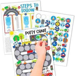Hadley Designs Potty Training Chart for Toddlers Boys -10 Sticker Potty Chart for Toddlers Boys, 8.5x11" Potty Training Sticker Charts for Toilet Success, Cars Toddler Reward Chart for Kids