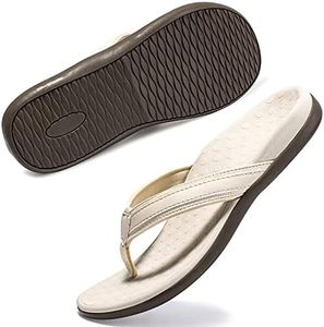 LLSOARSS Plantar Fasciitis Feet Sandal with Arch Support - Best Orthotic flip Flops for Flat Feet，Heel Pain- for Women, Beige, 8