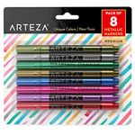 ARTEZA Wine Glass Markers, 8 Metallic Glass Pens, Quick-Drying Washable Window Pens for Glasses & Cups, For Halloween Decorating, and Labelling