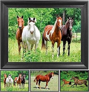 Wild Horses 3D Poster Wall Art Decor Framed Print | 12x16 inches | Natural Wildlife & Animal Landscape Lenticular Posters & Pictures