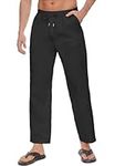 CheChury Casual Trousers for Men UK Linen Trousers Cotton Yoga Pants Loose Fit Summer Lightweight Stretch Beach Vacation Pants with Pocket,Black,M