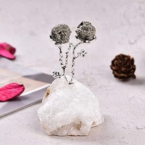 AMOYSTONE Natural Pyrite Flower on Geode Agate Base Crystals Money Tree Feng Shui Luck Figurine White Crystal Pyrite Ornament Christmas Tree