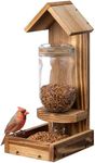 Navaris Bird Feeder with Glass Bottle - Hanging Seed Feeder for Small Birds - Sturdy Pine Wood & Removable Glass Bottle for Easy Refills - Feeders for Backyard or Balcony