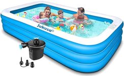 Jukusa 10 Feet Swimming Pool for Family Kids Adult 3 Stripped Inflatable Bath Tubs Swimming Bath Tub with Electric Pump 120x 72.8"x23.6" Inch