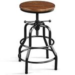 Yaheetech Industrial Bar Stool Vintage Metal Stool Adjustable Counter-Height Bar Stool 51-68cm with Round Wooden Top Rustic Breakfast Stool for Kitchen Counter Cafe, Brown, 1PCS