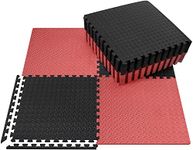 SIGNATRON Exercise Mat Tiles, Interlocking Foam, Micro-Grid Design, for Gymnastics, Exercise, Play Areas, Home Gyms, Dance Studios, Yoga Rooms (8Pcs, Red - Black)