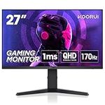 KOORUI 27 Inch Gaming Monitor, 2K Computer Monitors, QHD(2560 * 1440), IPS,1ms, Adpitive Sync, 2x HDMI (144Hz), DisplayPort(170Hz), HDR 400, DCI-P3 90%, Height Adjustable, Rotatable